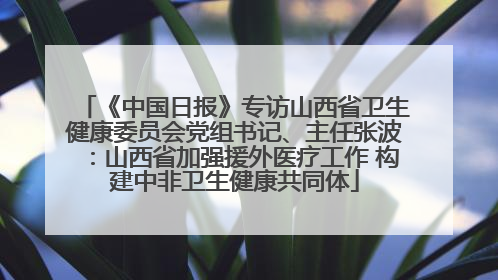 《中国日报》专访山西省卫生健康委员会党组书记、主任张波：山西省加强援外医疗工作 构建中非卫生健康共同体
