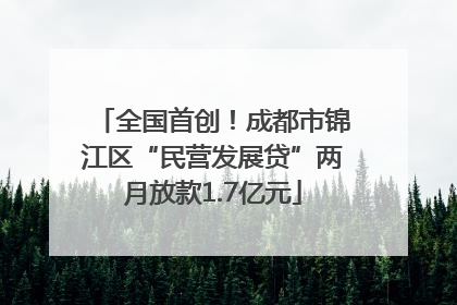 全国首创！成都市锦江区“民营发展贷”两月放款1.7亿元
